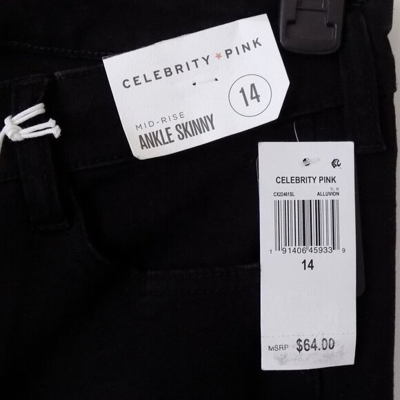 Celebrity Pink Alluvion Mid-Rise Ankle Skinny Jeans Size 14 Black Distressed - Picture 3 of 6